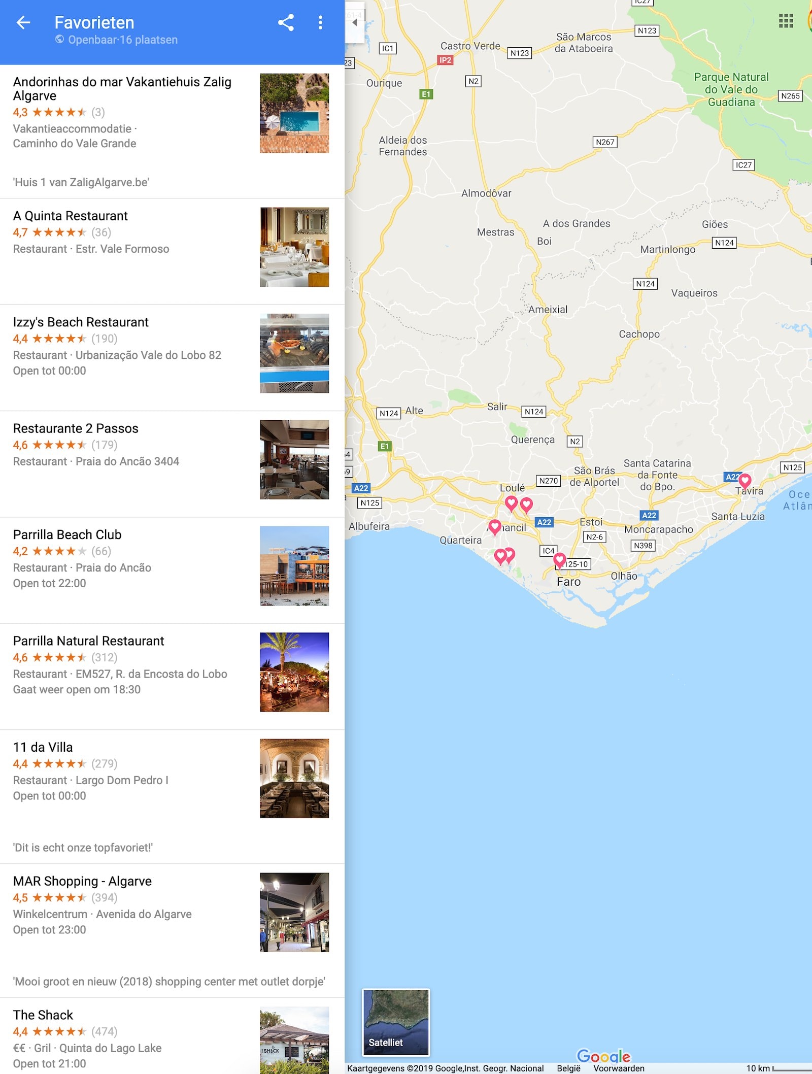 Google maps restaurants in Algarve